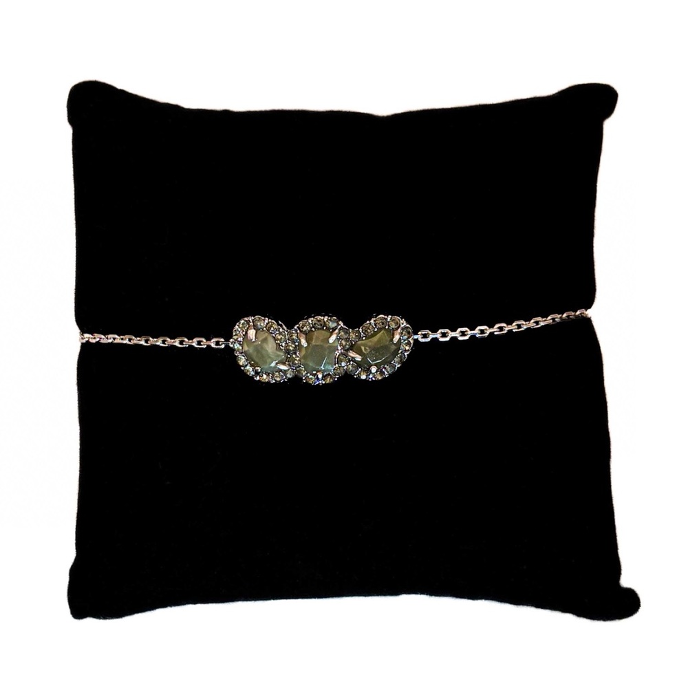 NEW - Chic Silver Link Triple Gemstone Bracelet Jewelry w Clear Crystal Halos